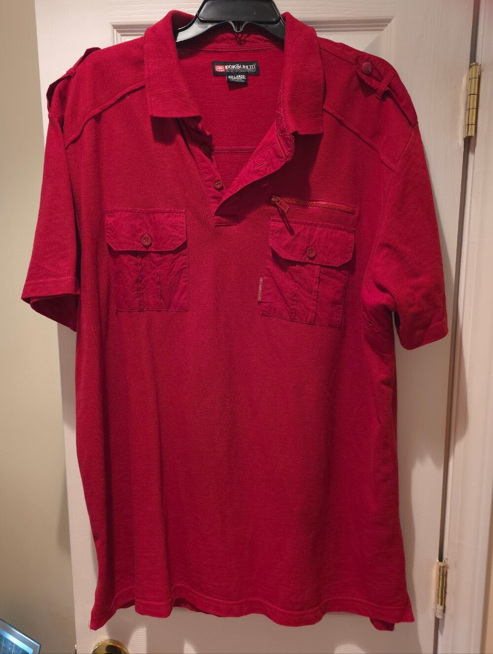 EckoUNLT Red Short-Sleeve Polo with Dual Chest Pockets and Zip